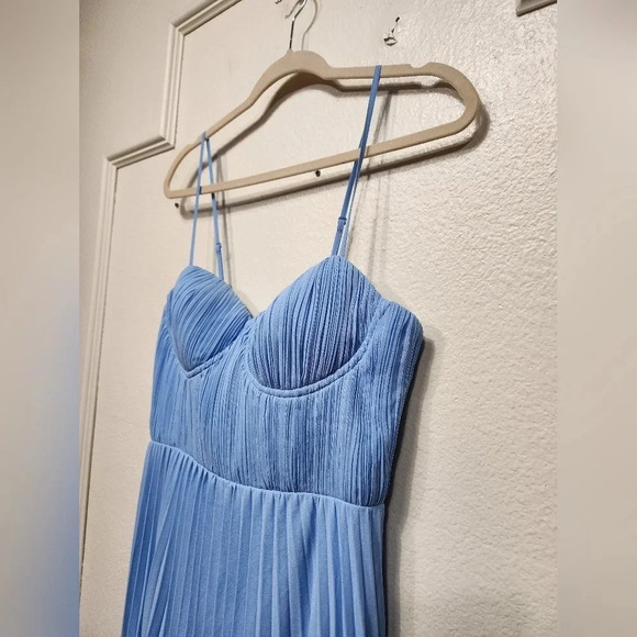 Lulus Admirable Elegance Light Blue Pleated Bustier Maxi Dress Wedding Party - Picture 8 of 10
